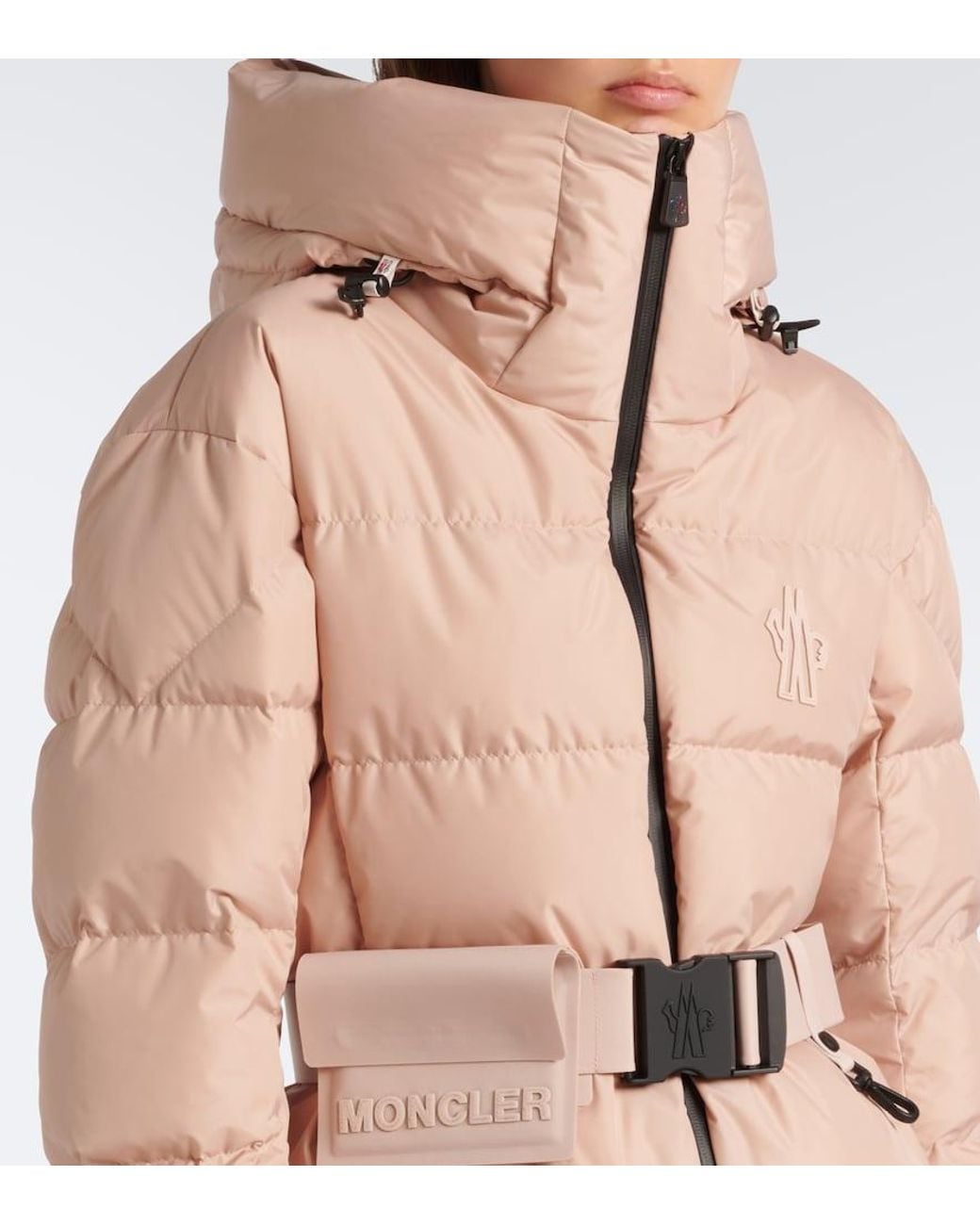 Moncler Natural Bouquetin Belted Hooded Down Ski Jacket