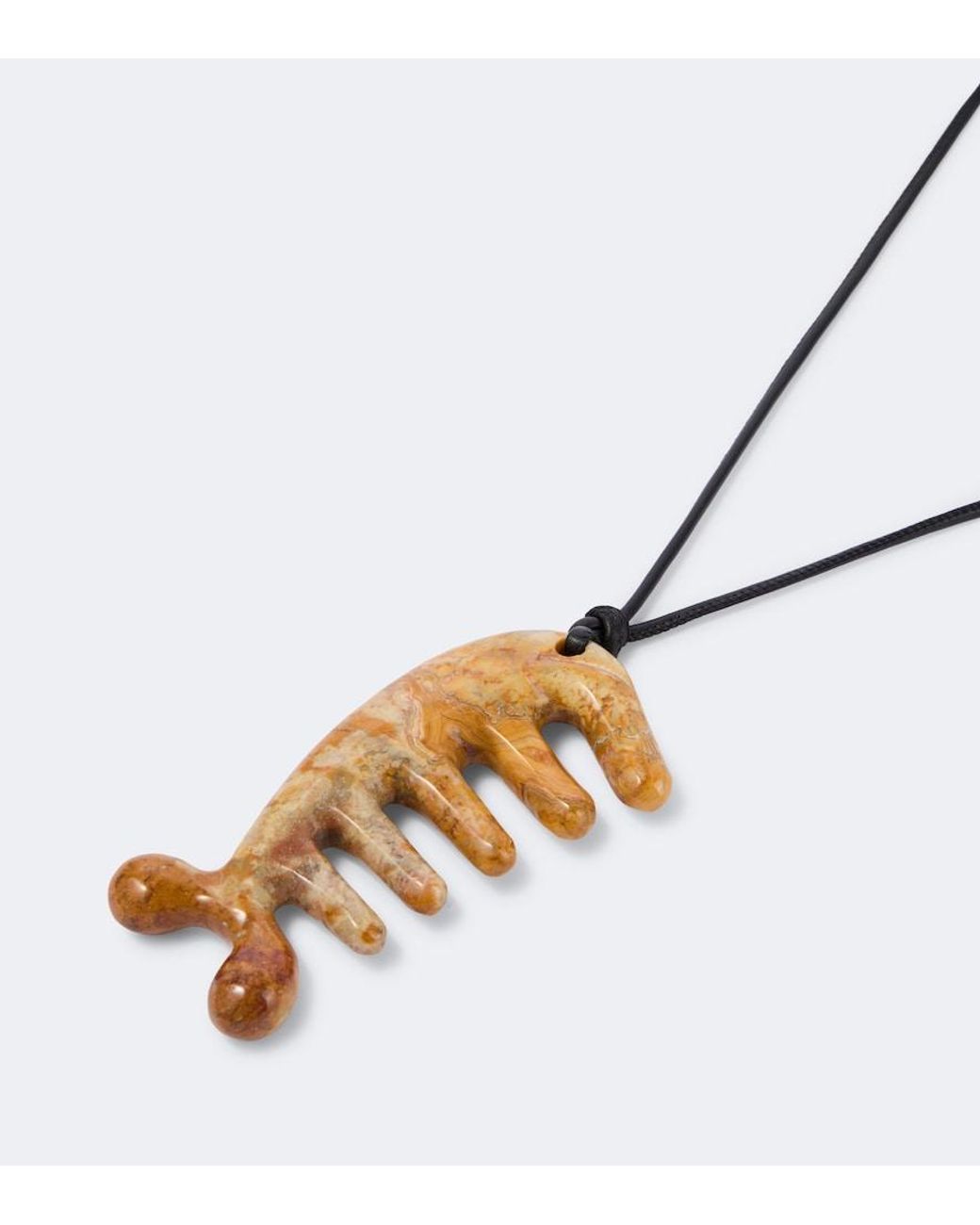 Lemaire Metallic Gua Sha Leather Necklace With Jasper for men