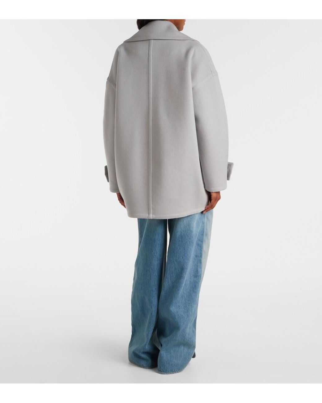 Loewe Gray Pebble Double-Breasted Wool Peacoat