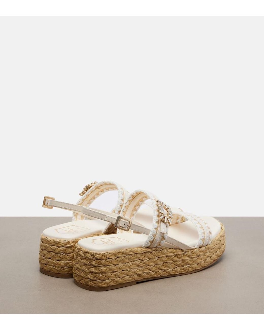 Roger Vivier White Summer Strass Espadrille Sandals