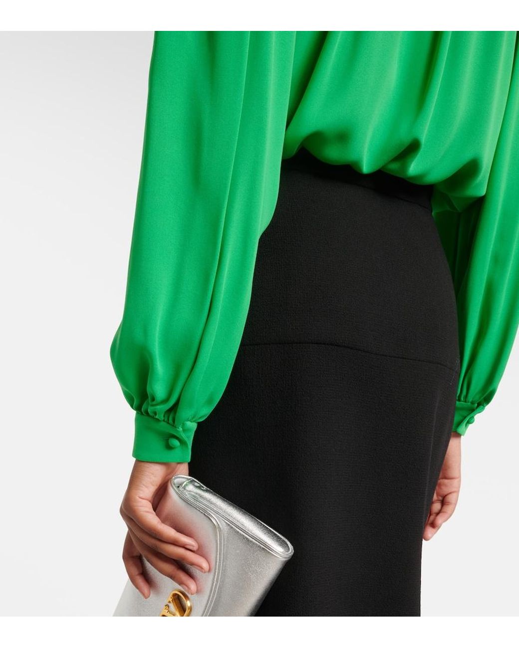 Valentino Garavani Green Tie-Neck Silk Georgette Blouse