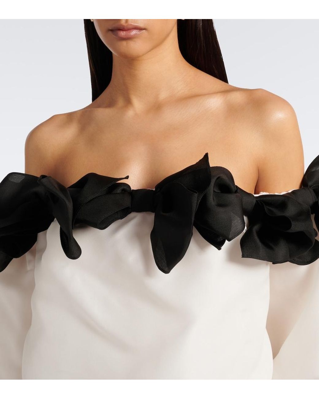 Carolina Herrera Black Bow-Detail Off-Shoulder Silk Top