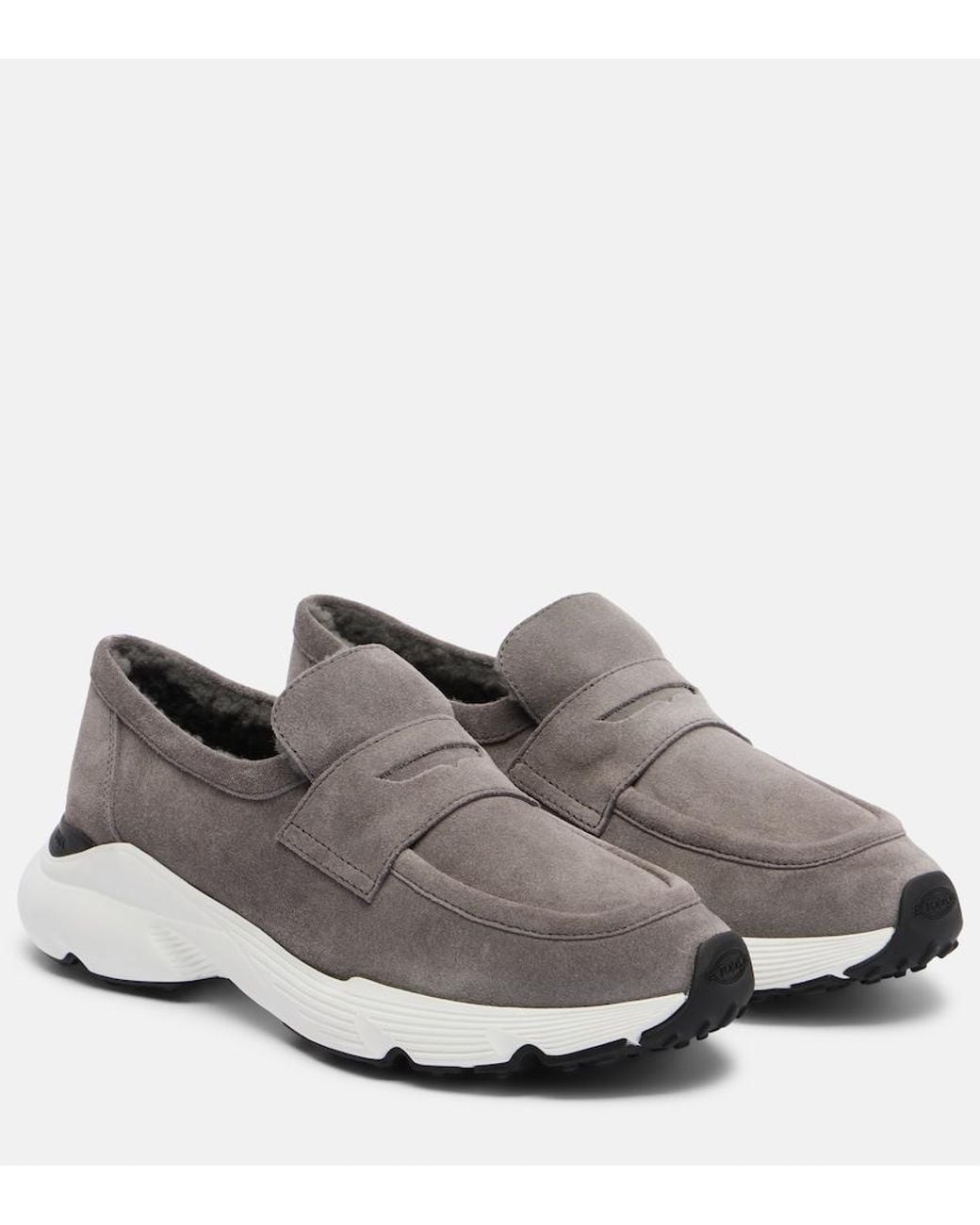 Tod's Gray Shearling-Lined Leather Slip-On Shoes