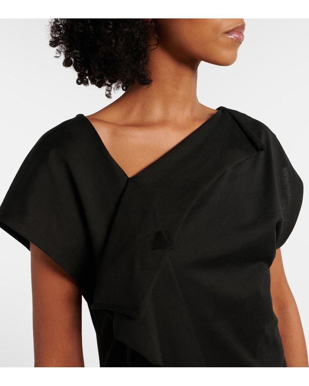 Plan C Black Asymmetric Draped Midi Dress