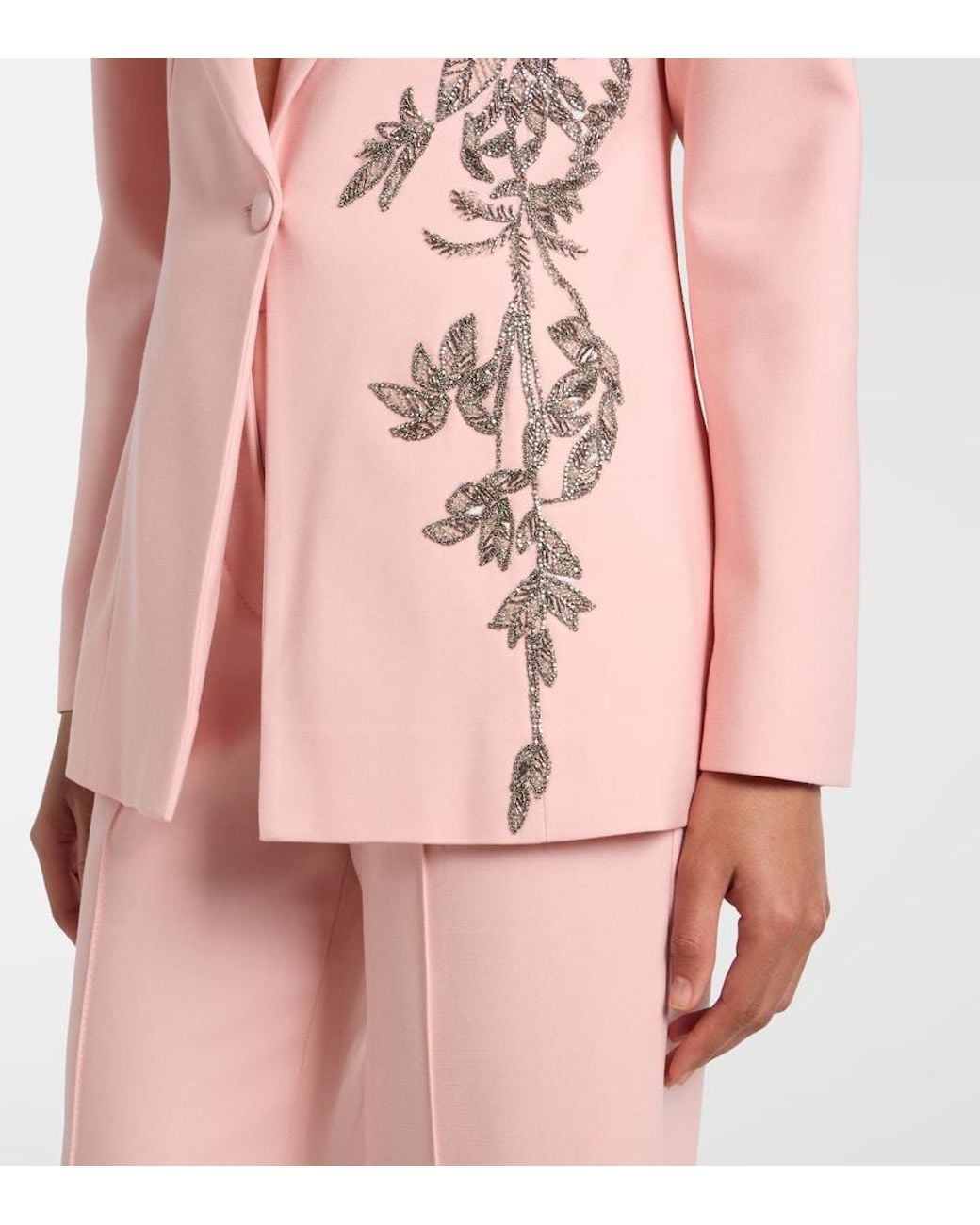 Costarellos Pink Lesia Embellished Wool-Blend Blazer