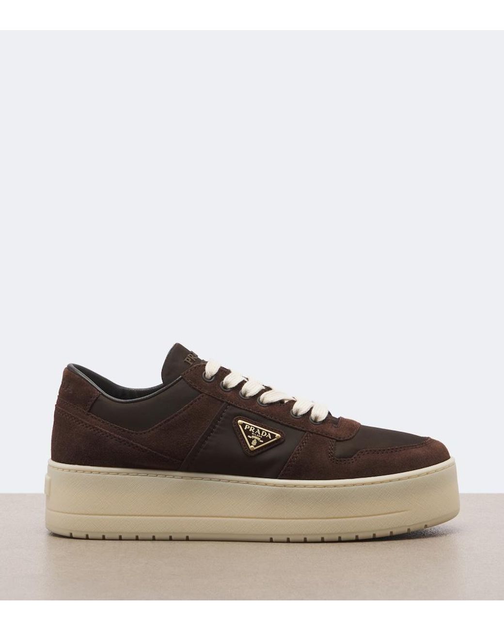 Prada Brown Downtown Bold Suede-Trimmed Platform Sneakers