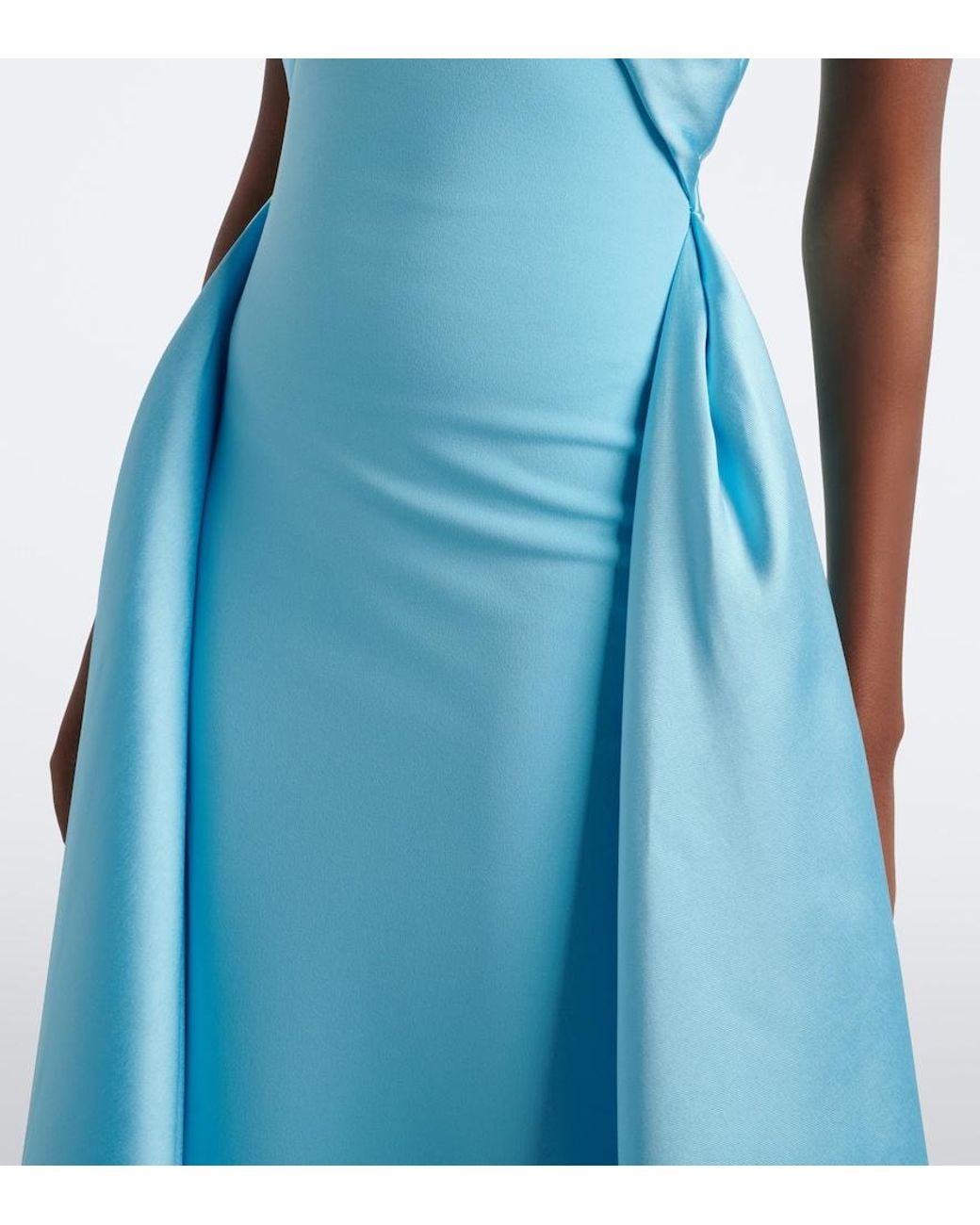 Solace London Blue Rumi Halterneck Satin-Trimmed Crepe Gown