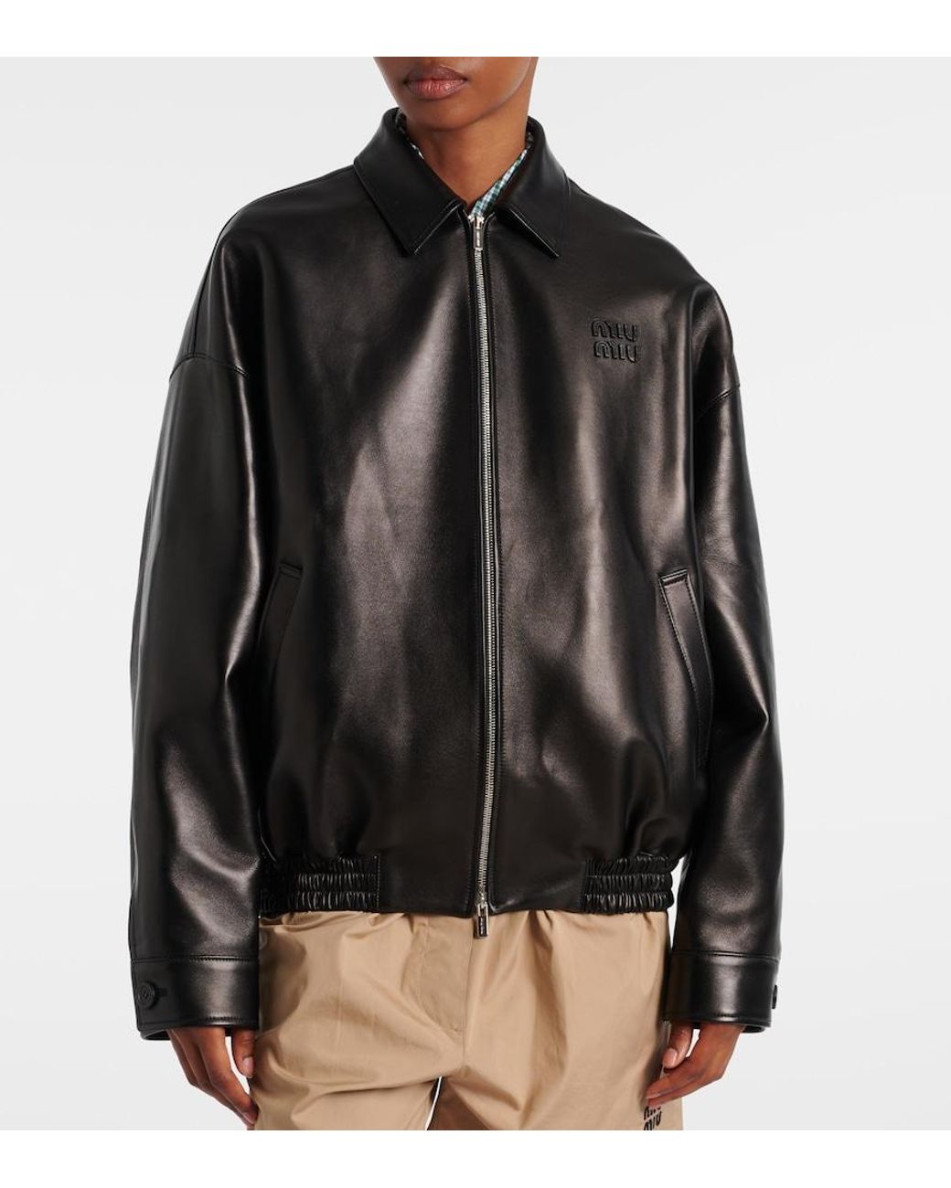 Miu Miu Black Logo Leather Jacket