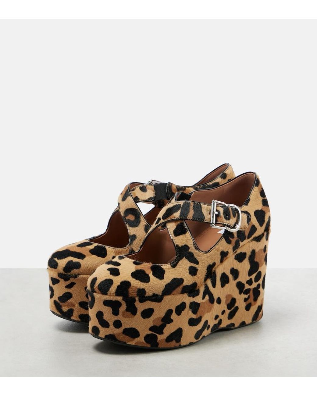 Alaïa Brown Criss Cross Leopard-Print Calf Hair Wedges