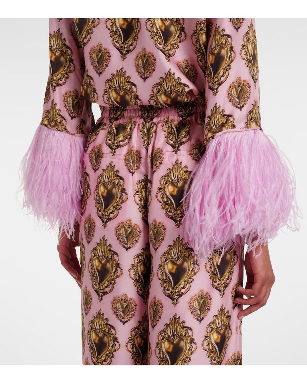 Dolce & Gabbana Pink Printed High-Rise Silk Palazzo Pants