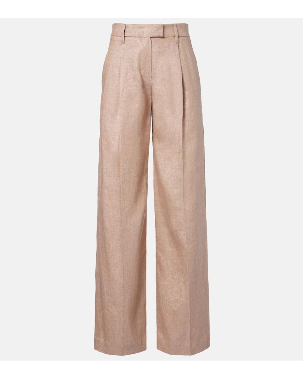 Brunello Cucinelli Natural Linen-Blend Wide-Leg Pants