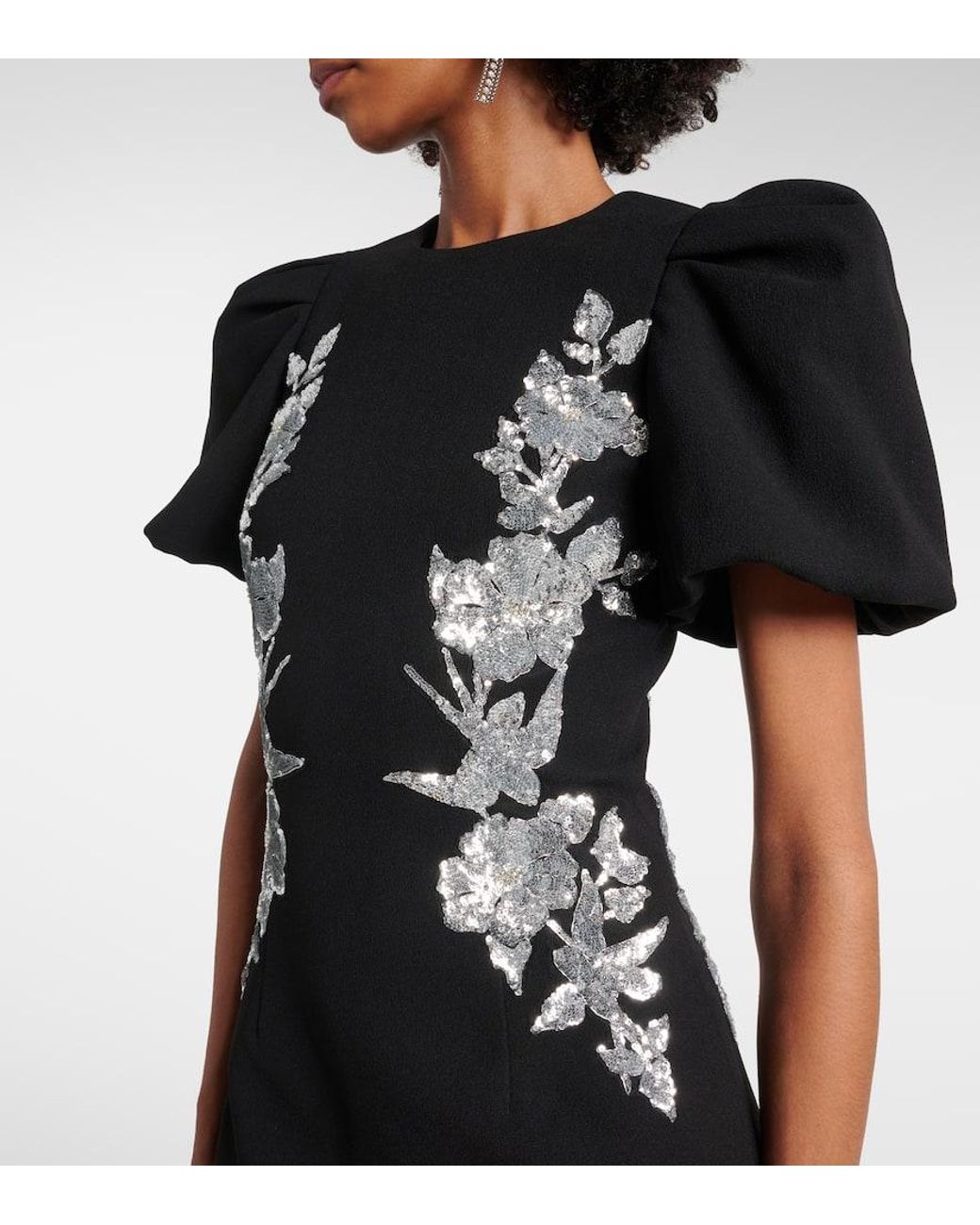 Rebecca Vallance Monroe Puff-Sleeve Embellished Midi Dress