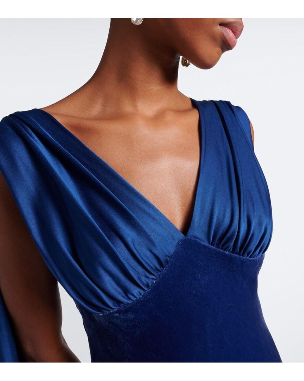 Jonathan Simkhai Blue Mariselle Caped Velvet Gown