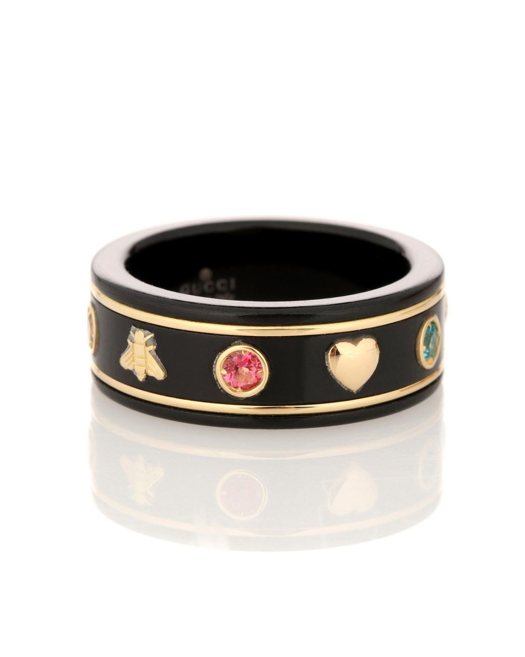 Haast je bedrag Mus Gucci Icon 18kt Gold Ring With Gemstones in Black | Lyst