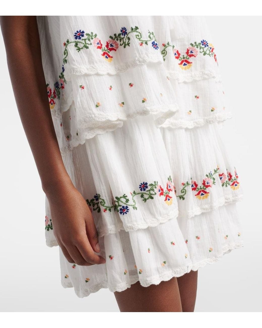 Rixo White Leilani Embroidered Cotton Minidress