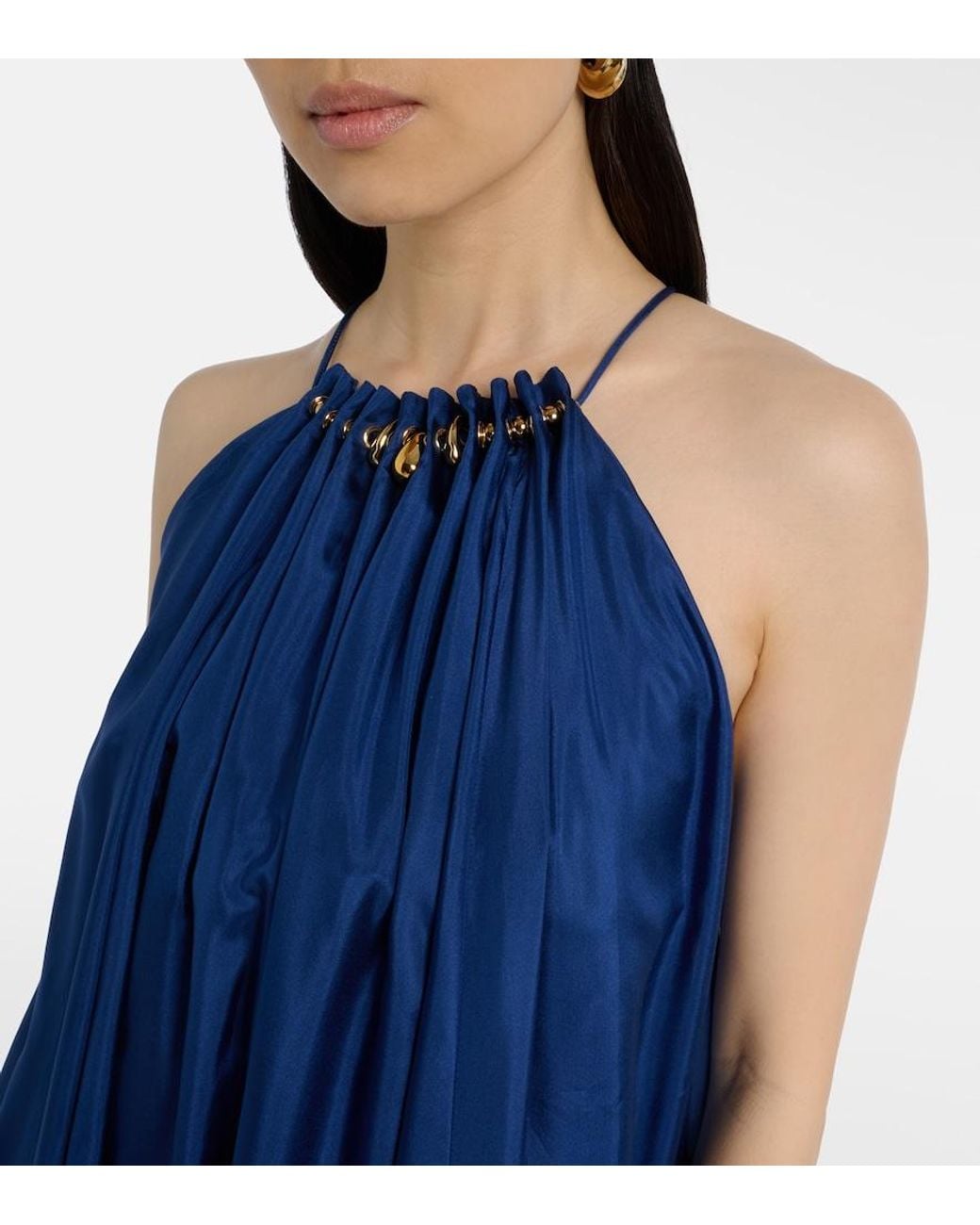 Zimmermann Blue Aster Beaded Halterneck Silk Maxi Dress
