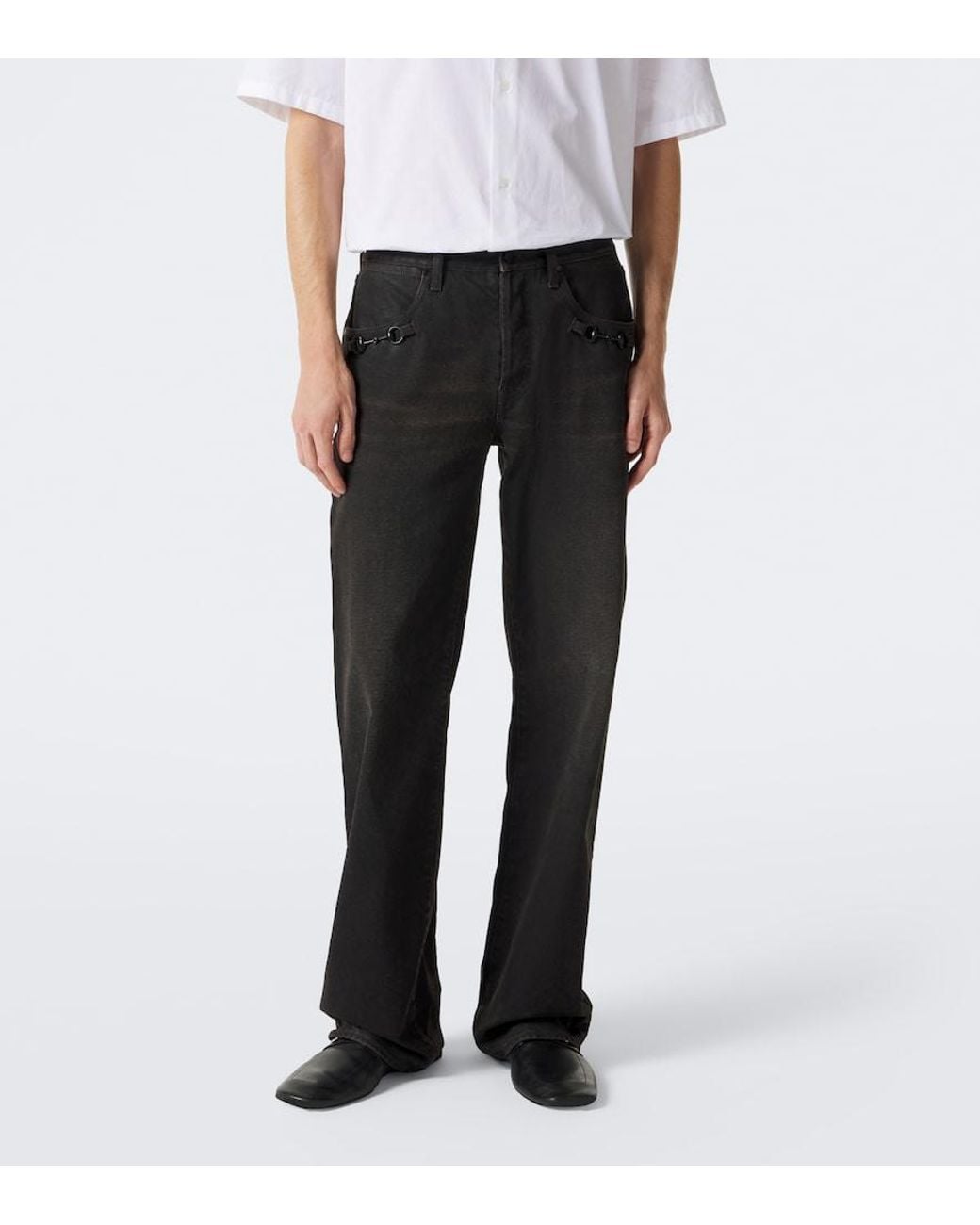 Gucci Black Horsebit Wide-Leg Jeans for men
