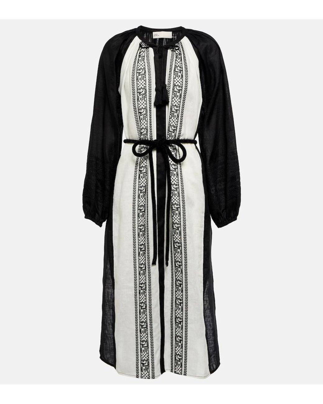 Tory Burch Black Embroidered Linen Kaftan