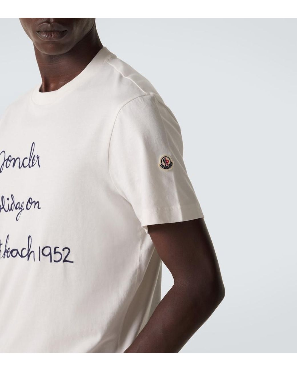 Moncler Natural Embroidered Cotton Jersey T-Shirt for men