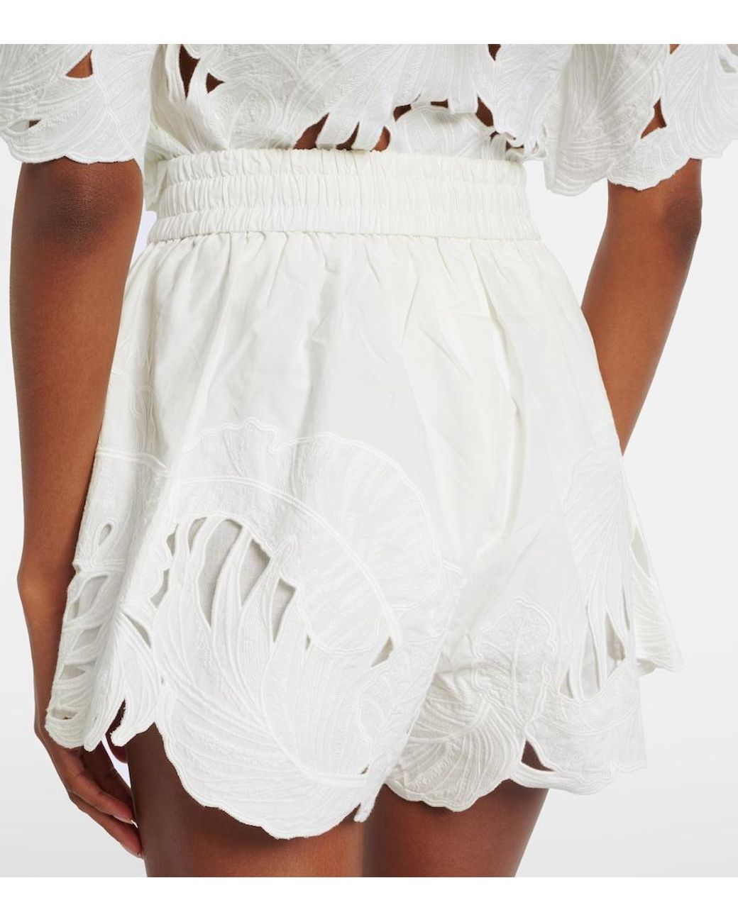 Zimmermann White Mahon Embroidered Cotton Shorts