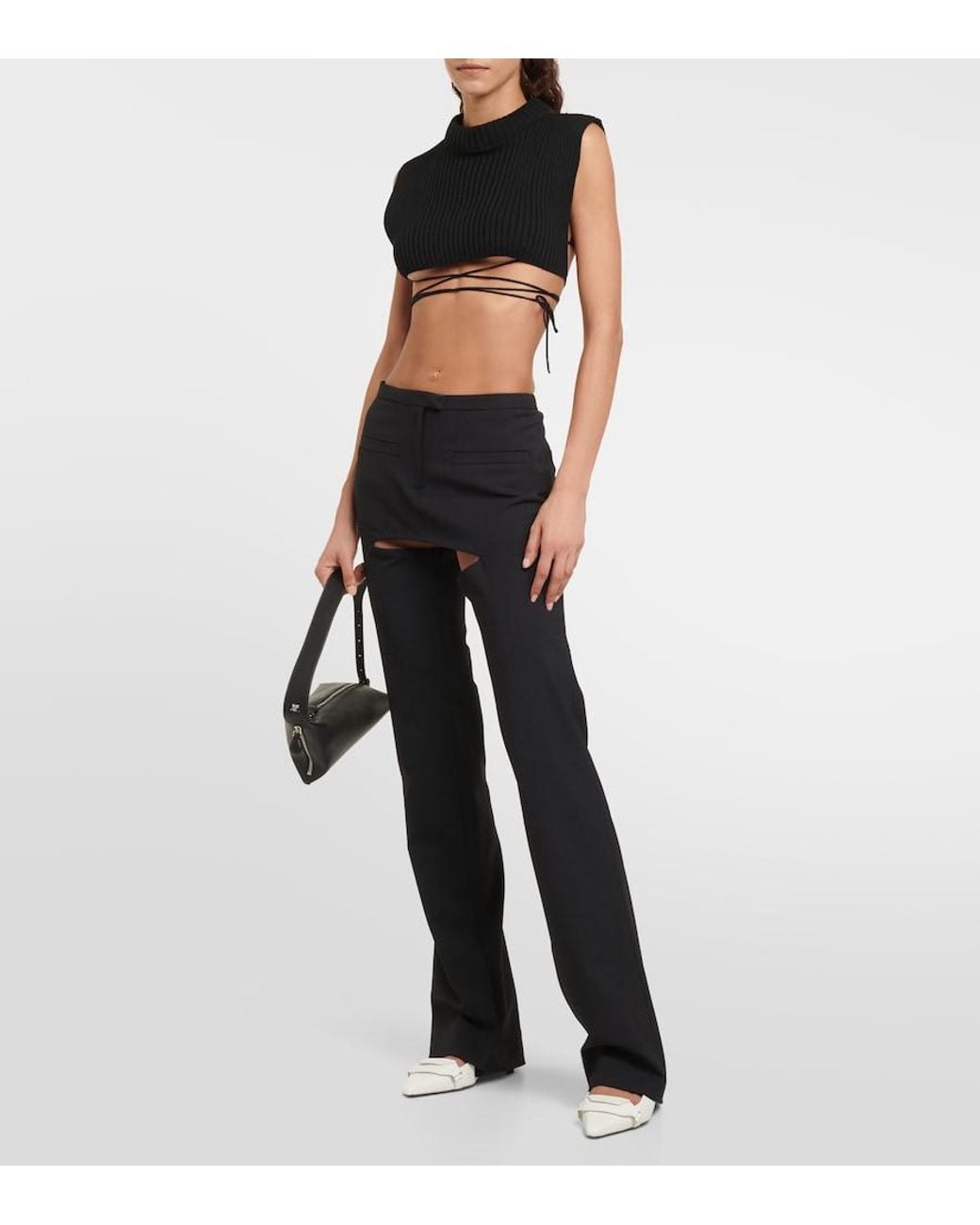 Courreges Black Cutout Wool-Blend Flared Pants
