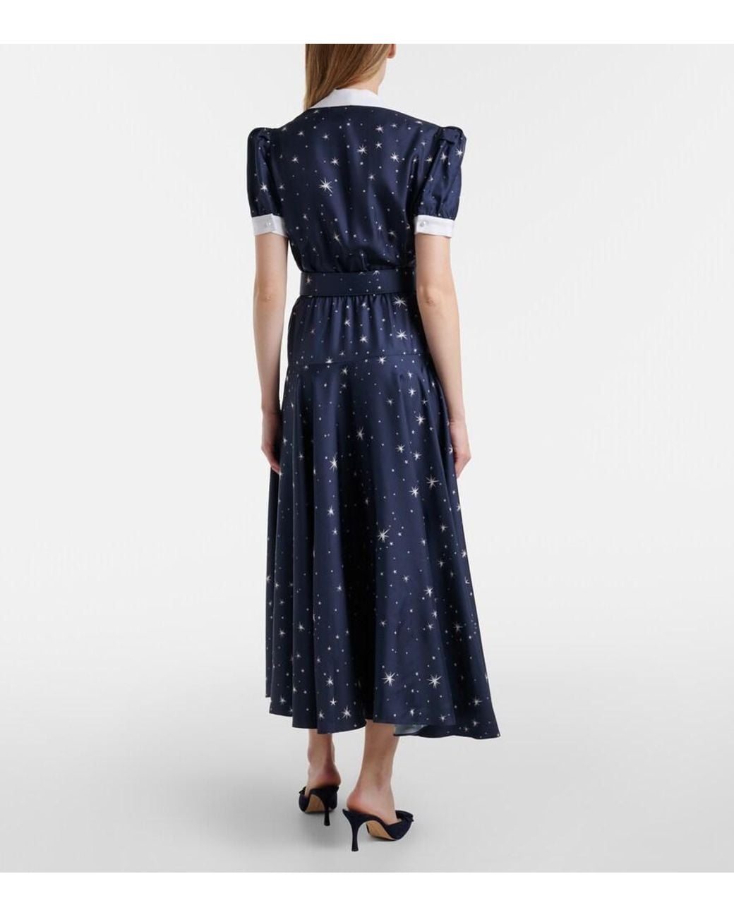 Rodarte Blue Printed Silk Twill Midi Dress