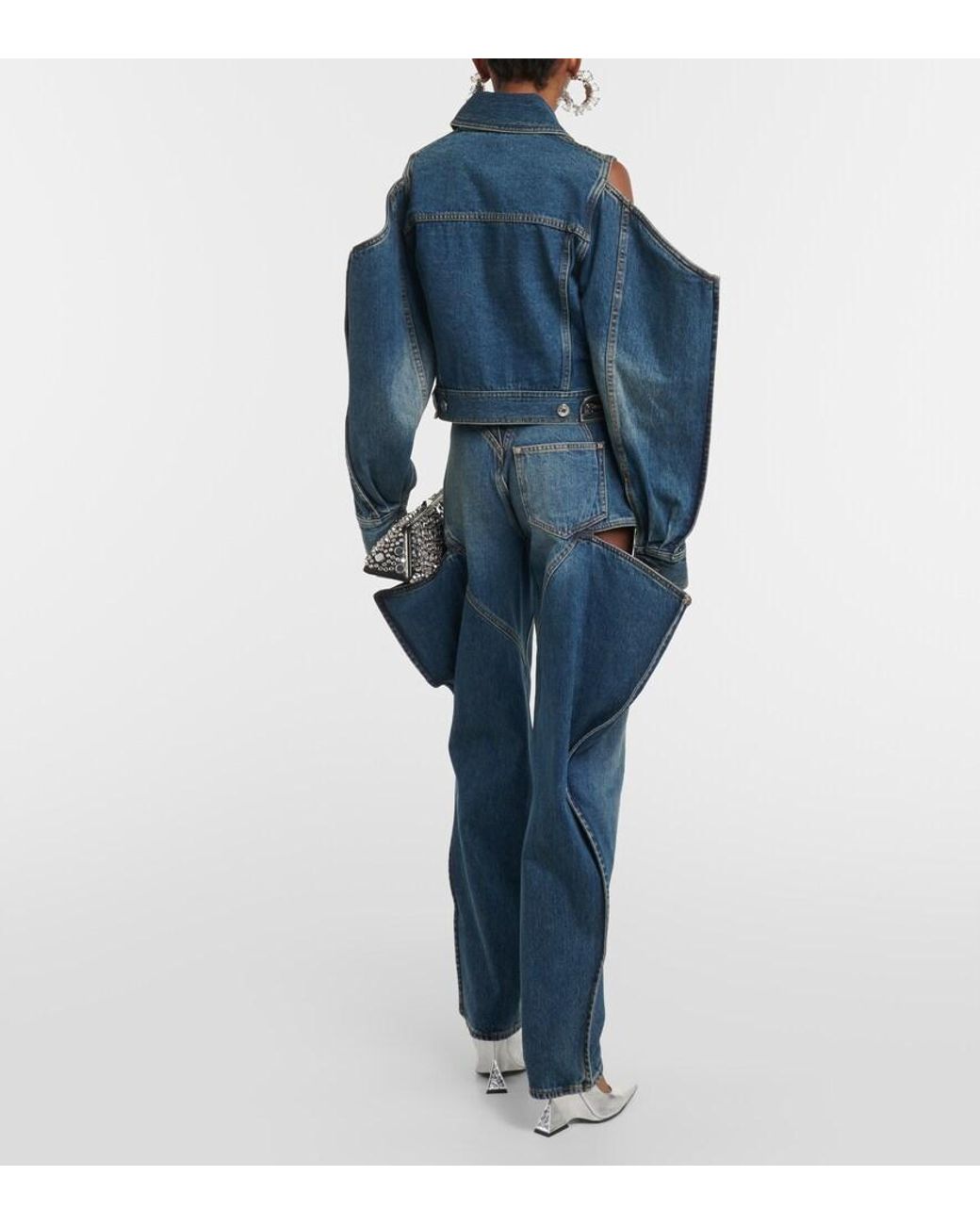Area Blue Embellished Cutout Denim Jacket