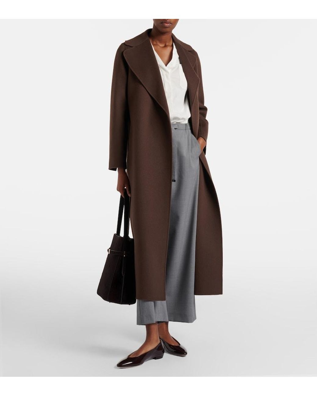 Max Mara Gray Baia Wool-Blend Wide-Leg Pants