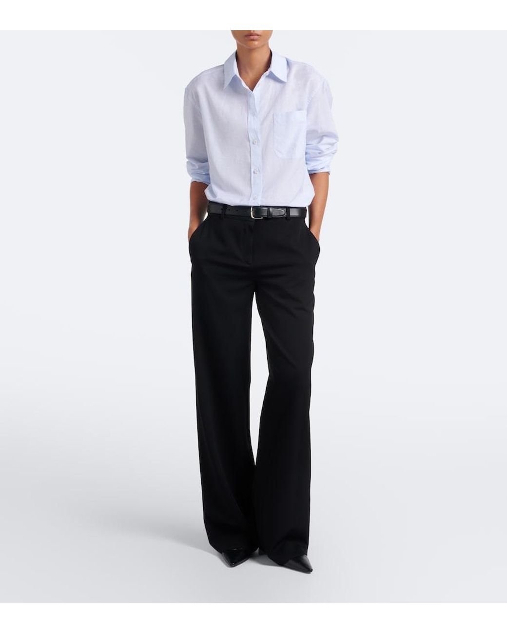 The Row Black Coleman Wool Gabardine Straight Pants