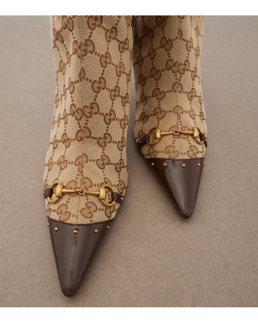 Gucci Natural Savoy Gg Canvas Knee-High Boots