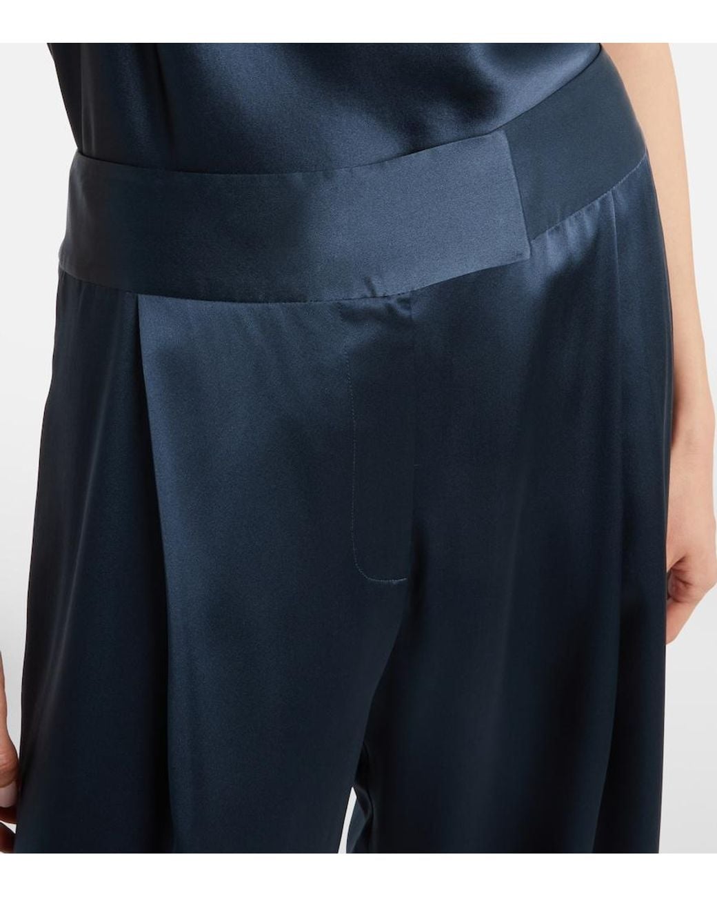 The Sei Blue High-Rise Silk Wide-Leg Pants