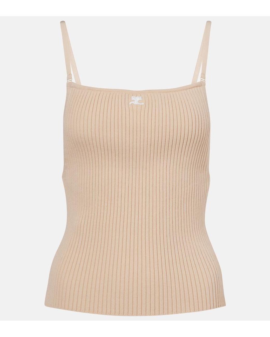Courreges Natural Logo Ribbed-Knit Tank Top