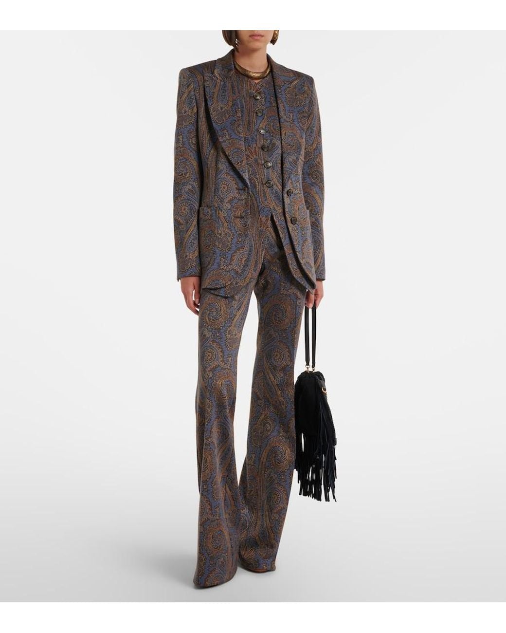 Etro Gray Paisley Flared Pants