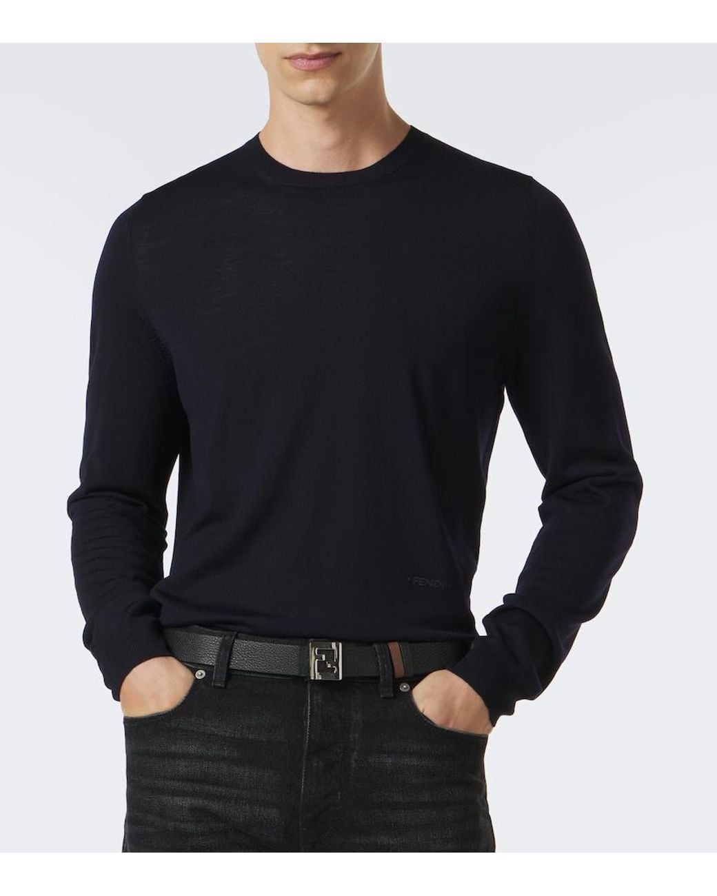 Fendi Blue Wool Sweater for men