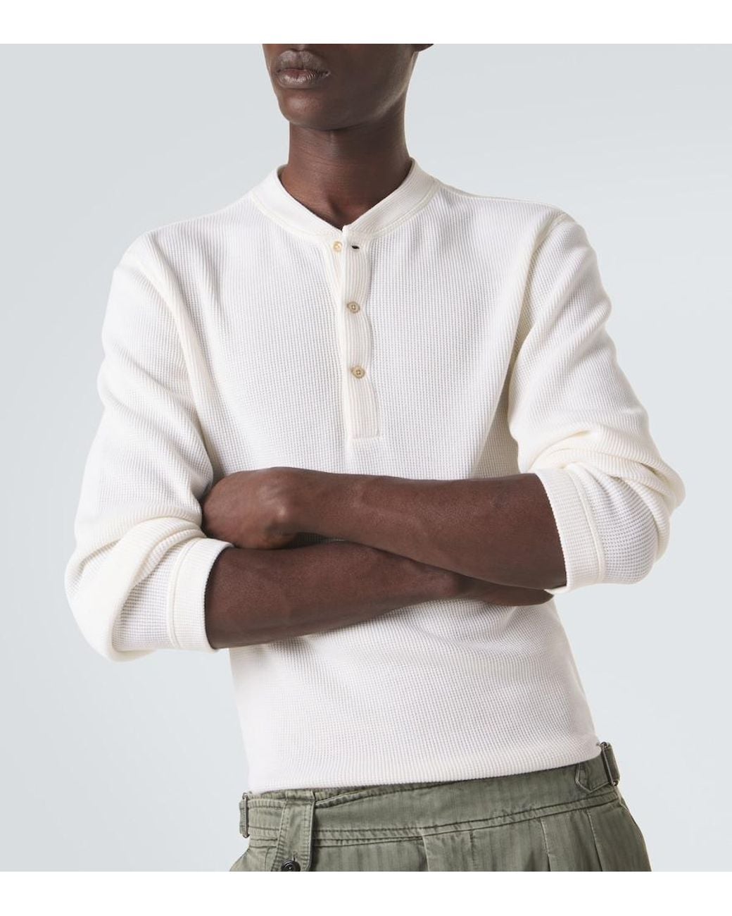 Brunello Cucinelli White Waffle-Knit Cotton And Cashmere Henley Shirt for men
