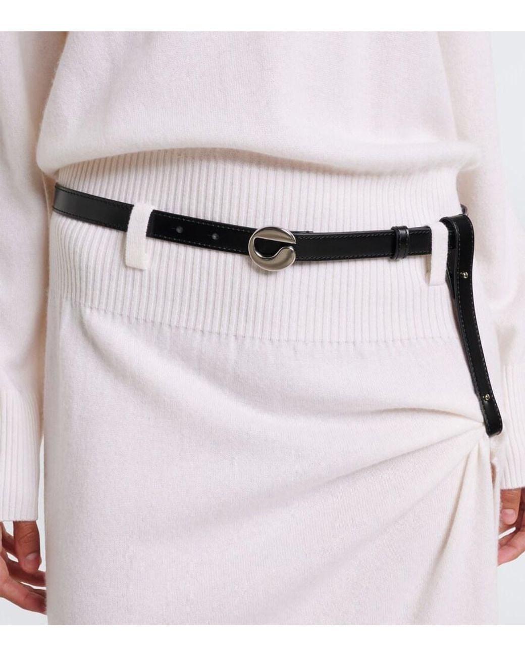Coperni White Belted Wool And Cashmere Sweater Dress