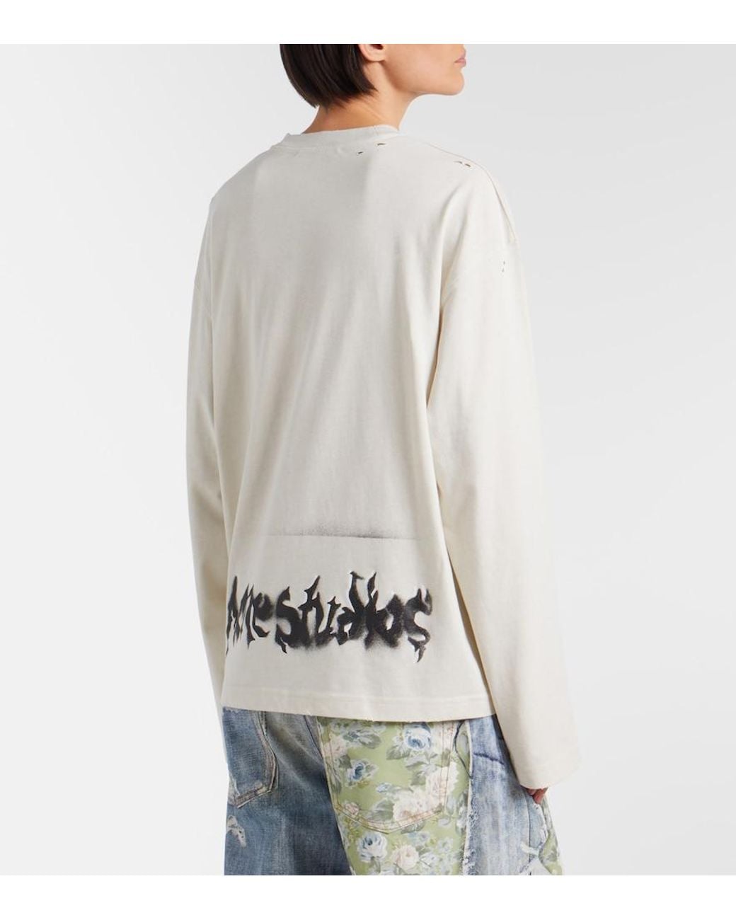 Acne White Logo Cotton-Blend Jersey Sweatshirt