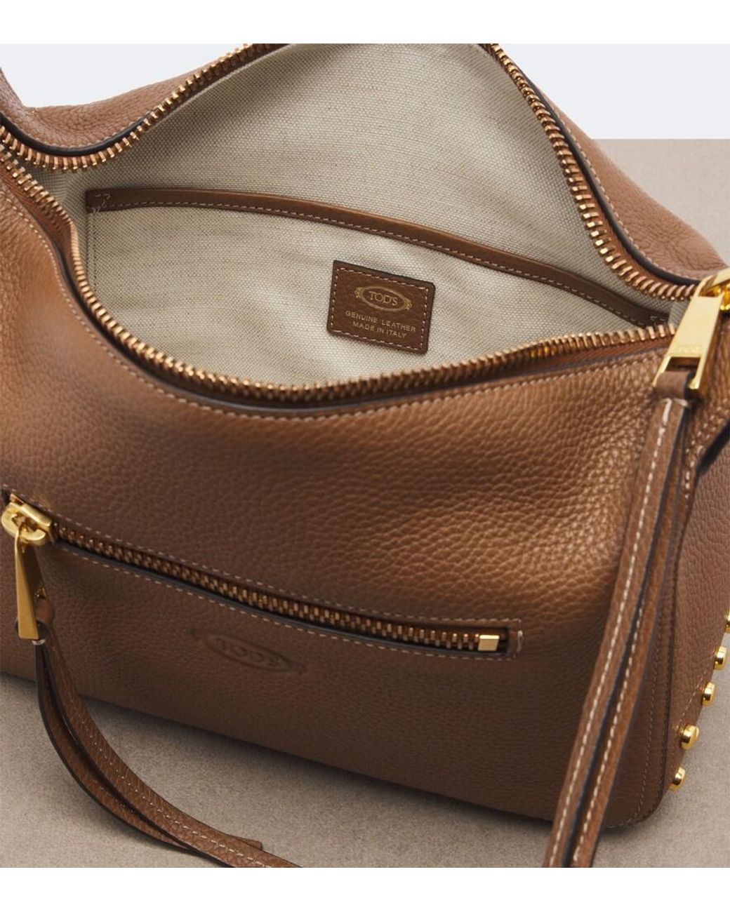 Tod's Brown Metal Dots Mini Leather Shoulder Bag