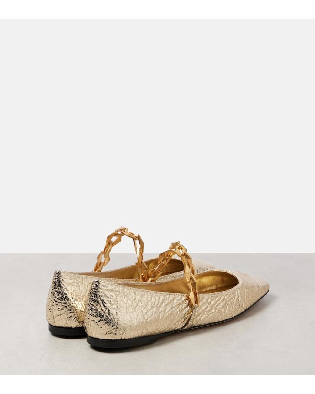 Jimmy Choo Natural Diamond Tilda Metallic Leather Mary Jane Flats