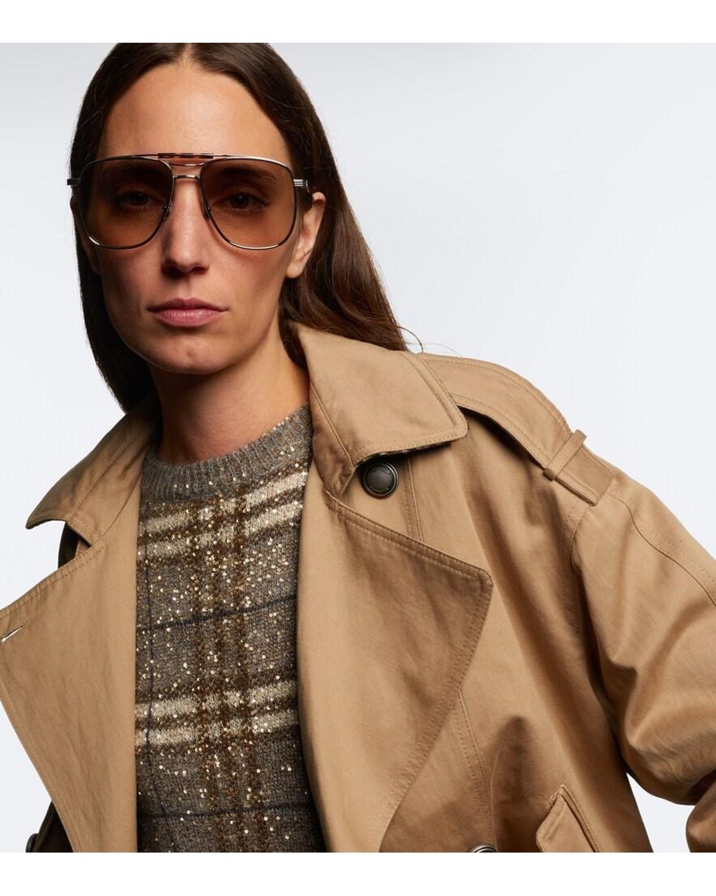 Brunello Cucinelli Natural Sartorial Sunset Aviator Sunglasses