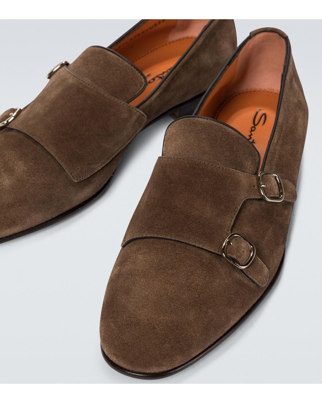 santoni double monk suede