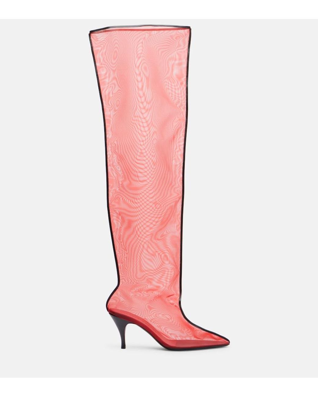 Herbert Levine Red Drawing A Blank 80 Mesh Knee-High Boots