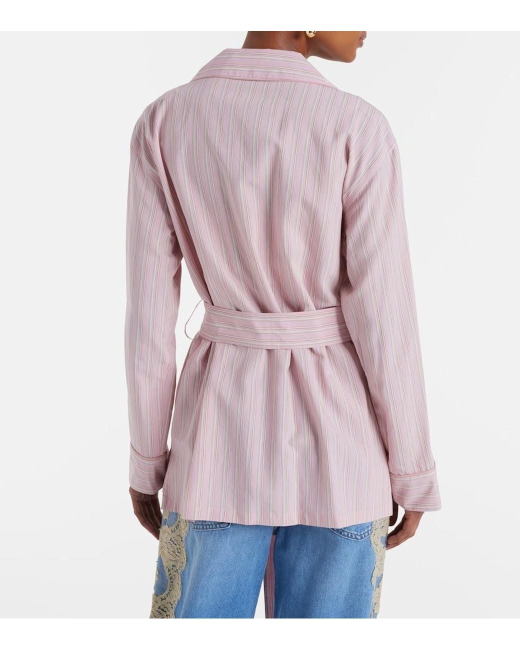 Dolce & Gabbana Pink Belted Striped Shirt