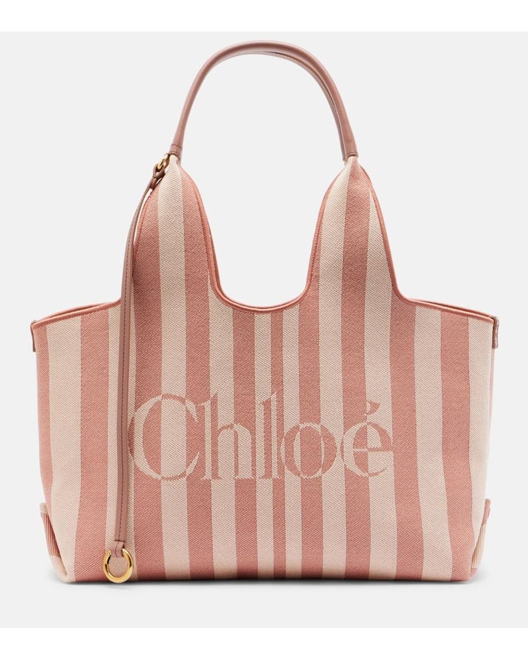 Chloé Pink Stripy Large Logo Canvas Tote Bag