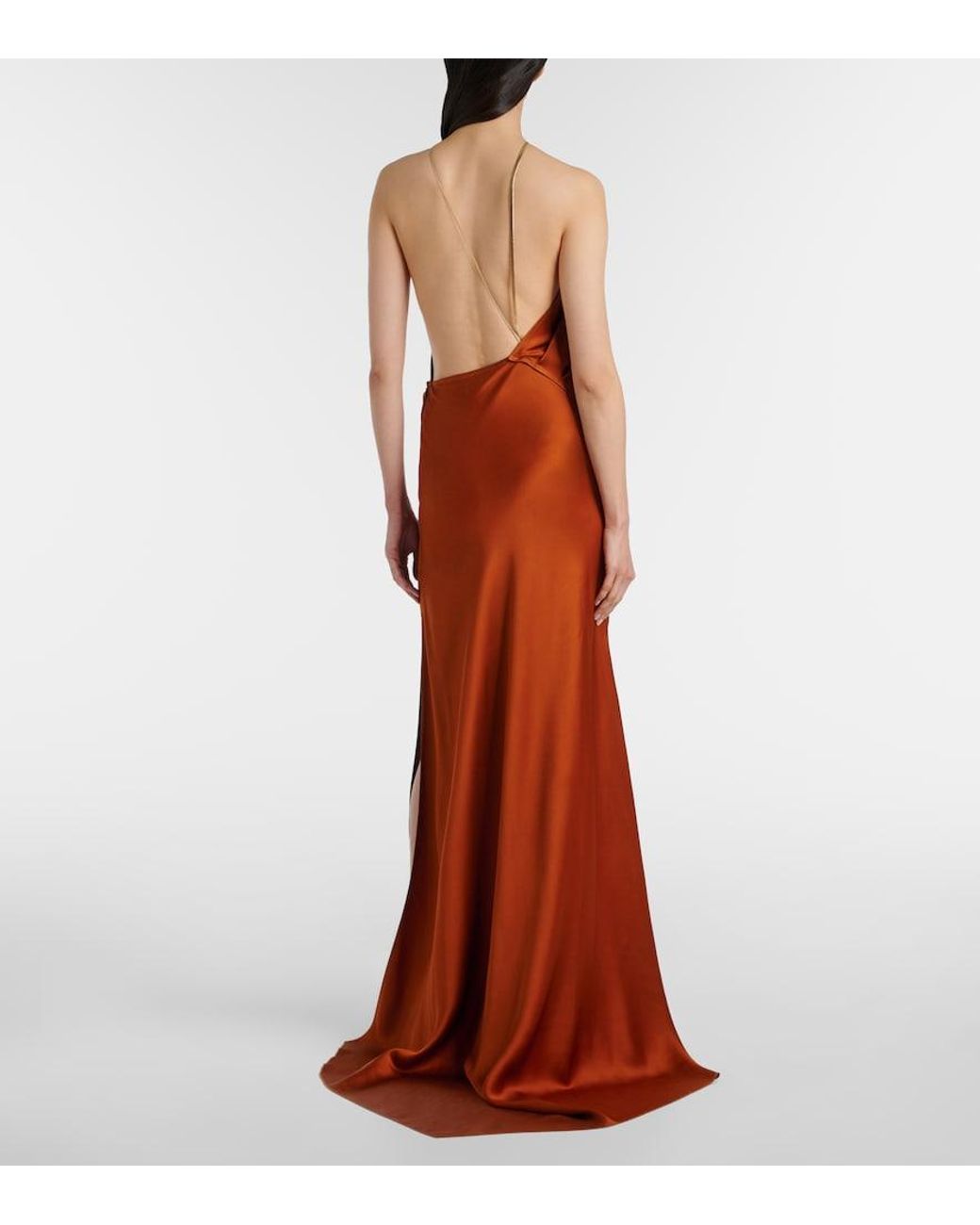 Victoria Beckham Brown Draped Satin Gown