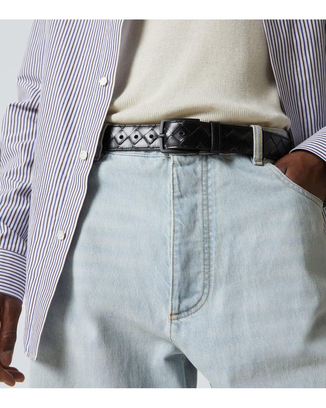 Bottega Veneta Guertel Intrecciato Aus Leder in Black für Herren