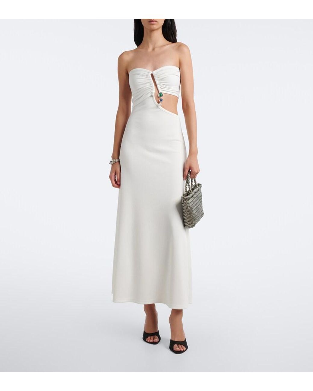 Christopher Esber White Embellished Cutout Jersey Maxi Dress