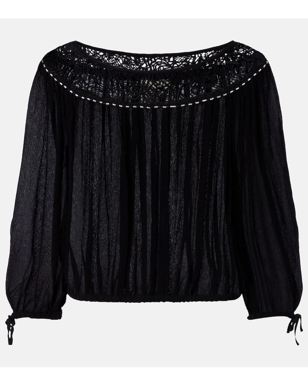Isabel Marant Black Nelida Guipure Lace-Trimmed Silk Blouse