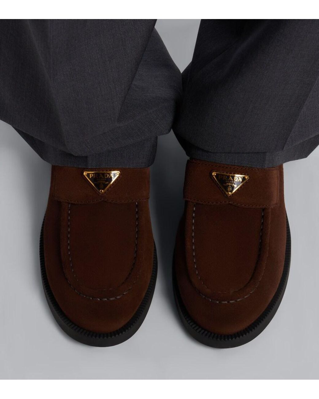 Prada Brown Suede Penny Loafers