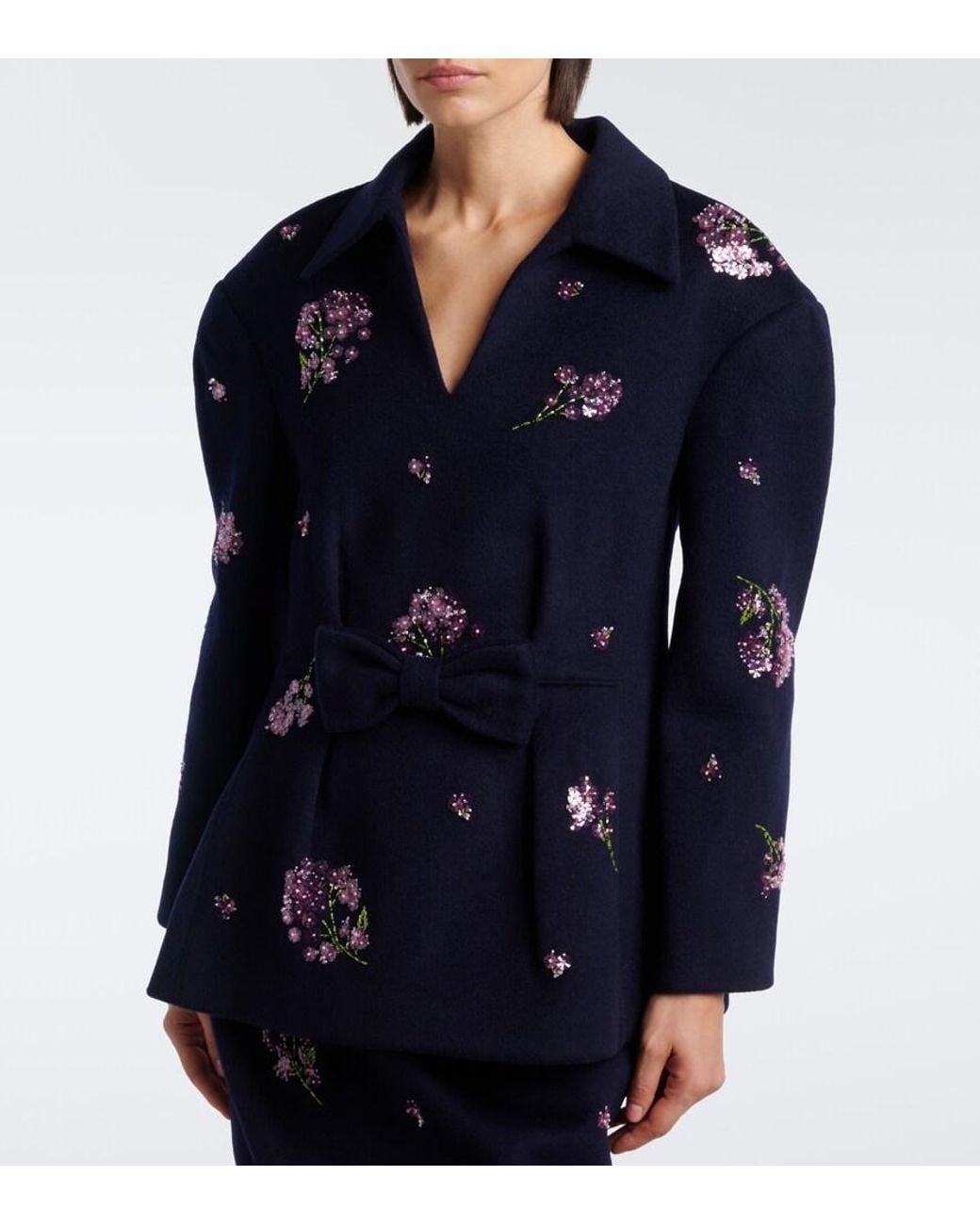 ShuShu/Tong Blue Bow-Detail Embellished Wool Top